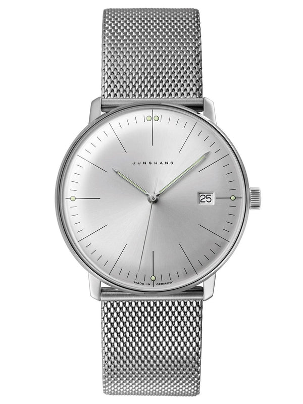 JUNGHANSJunghans Max Bill Quartz 041/4463.46 Men's Watch - 38mm Silver Dial, Stainless Steel Mesh BraceletWATCHESEcecile