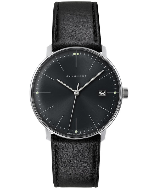 JUNGHANSJunghans Max Bill Quartz 041/4465.02 Men's Watch - 38mm Black Dial, Black Leather StrapWATCHESEcecile