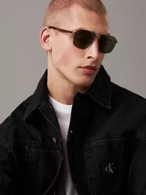 CALVIN KLEINCalvin Klein Jeans CKJ24202S Men's Rectangular Sunglasses - Amber Gold Frame, Green LensesEYEWEAREcecile