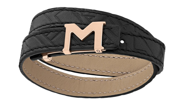 MONTBLANCMontblanc M Logo 128658 Men's Bracelet - Black Embossed Leather with Rose Gold - Coated ClaspLEATHER GOODSEcecile