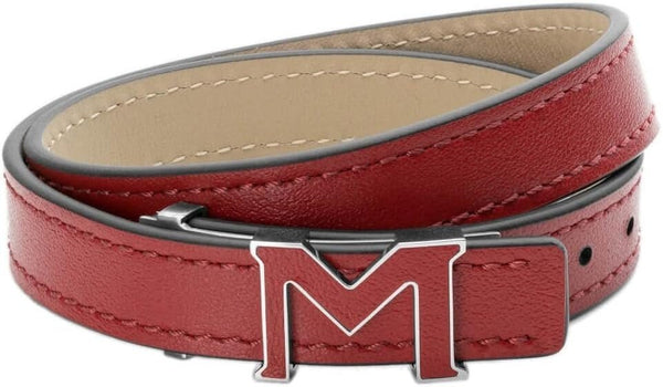 MONTBLANCMontblanc M Logo Red Leather Bracelet 129501 - Adjustable Stainless Steel ClaspLEATHER GOODSEcecile