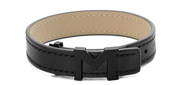 MONTBLANCMontblanc M Logo Men's Leather Bracelet - Black Leather, Stainless Steel ClaspLEATHER GOODSEcecile