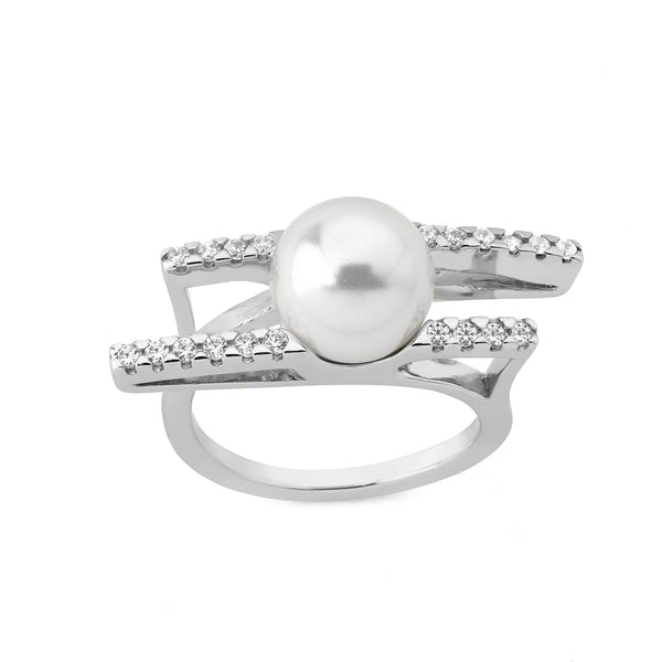 MAJORICAMajorica 15179.01.2.915.010.1 Women's Ring – Rhodium - Plated Silver, Simulated Pearl, Cubic ZirconiaBIJOUXEcecile