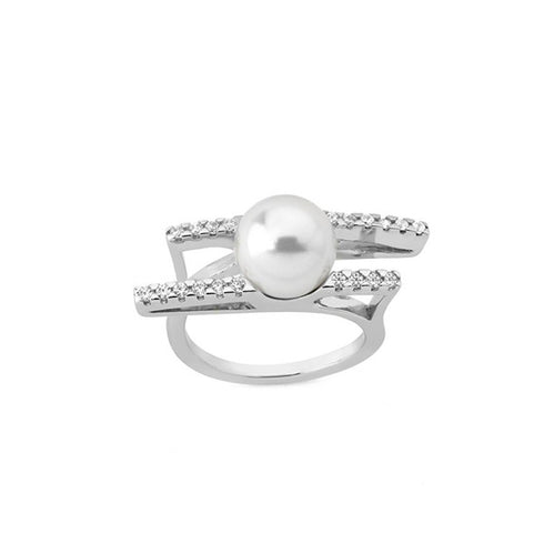 MAJORICAMajorica 15179.01.2.917.010.1 Women's Ring – Rhodium - Plated Silver, Simulated Pearl, Cubic ZirconiaBIJOUXEcecile