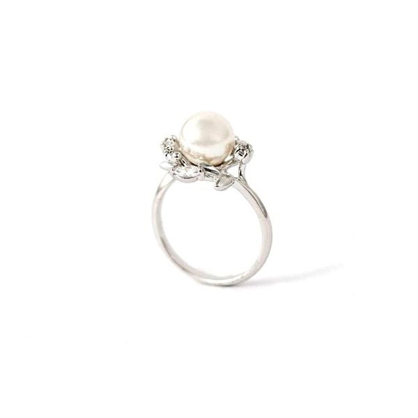 MAJORICAMajorica 16040 Women's Silver Ring with 8mm White Pearl & CZ LeavesBIJOUXEcecile