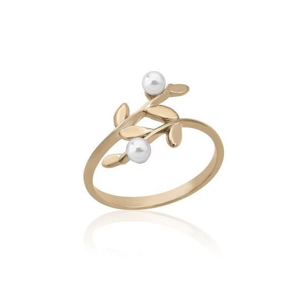 MAJORICAMajorica 16153.01.1.913.010.1 Women's Ring – Gold - Plated Silver, Dual 4mm White Pearls, Leaf Design, Size 17BIJOUXEcecile