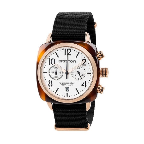 BRISTONBriston Clubmaster Classic Chronograph 40mm White Dial Watch 17140.PRA.T.2.NBWATCHESEcecile