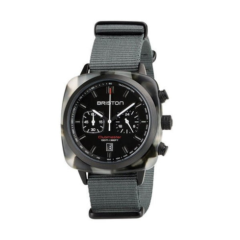 BRISTONBriston Clubmaster Sport Chronograph 42mm Black Dial Grey NATO Strap Watch 18142.PBAM.GTS.3.NGWATCHESEcecile