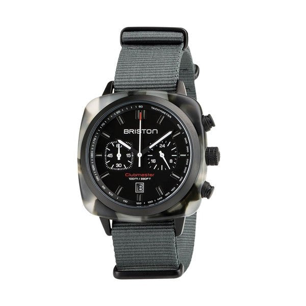 BRISTONBriston Clubmaster Sport Chronograph 42mm Black Dial Grey NATO Strap Watch 18142.PBAM.GTS.3.NGWATCHESEcecile