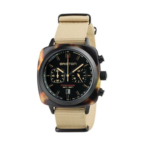 BRISTONBriston Clubmaster Sport Chronograph 42mm Black Dial Khaki NATO Strap Watch 18142.PBAM.TSS.5.NKWATCHESEcecile