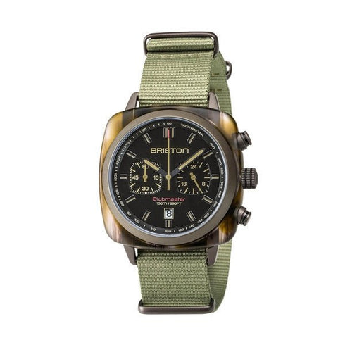 BRISTON: Briston Clubmaster Sport Chronograph 42mm Black Dial Khaki NATO Strap Watch 18142 - PKAM - TJS - 19 - NJWATCHESEcecile