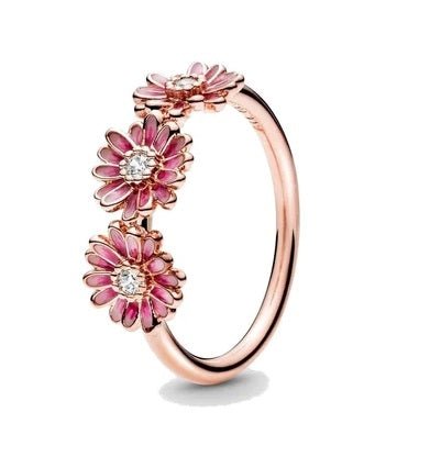 PANDORAPandora 188792C01 - 54 Pink Daisy Flower Trio Ring - 14k Rose Gold - Plated with Enamel and Cubic Zirconia, Size 54BIJOUXEcecile