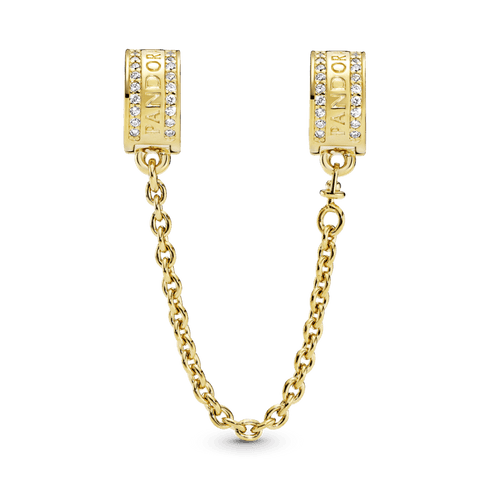 Pandora 767027CZ-05 Breloque chaîne de sécurité avec logo - plaqué or 14k, 5cm