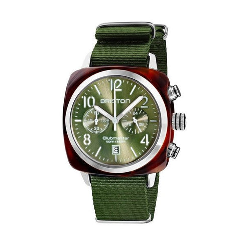 BRISTONBriston Clubmaster Classic Chronograph 40mm Gold Acetate Olive Green Dial Olive Green NATO Strap 19140.SA.T.26.NOLWATCHESEcecile