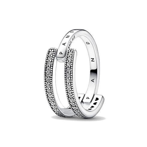 PANDORAPandora 192779C01 - 52 Signature Logo & Pavé Double Band Ring - Sterling Silver, Size 52BIJOUXEcecile