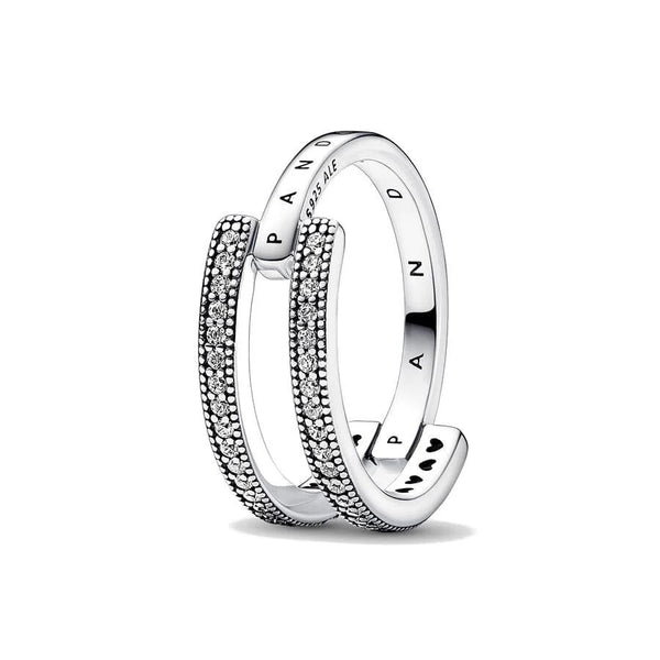 PANDORAPandora 192779C01 - 54 Signature Logo & Pavé Double Band Ring - Sterling Silver, Size 54BIJOUXEcecile