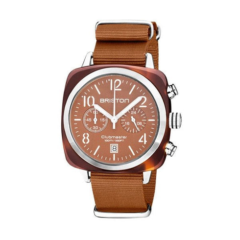 BRISTONBriston Clubmaster Classic Chronograph 40mm Terracotta Acetate Brown Dial Brown NATO Strap 20140.SA.T.38.NTCWATCHESEcecile