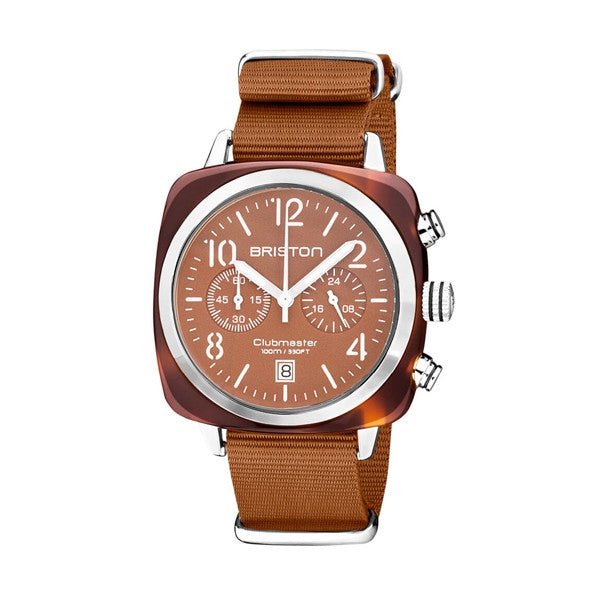 BRISTONBriston Clubmaster Classic Chronograph 40mm Terracotta Acetate Brown Dial Brown NATO Strap 20140.SA.T.38.NTCWATCHESEcecile