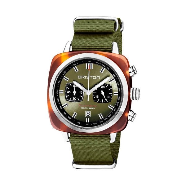 BRISTON: Briston Clubmaster Sport Chronograph 42mm Olive Green Dial Olive NATO Strap 20142.SA.TS.26.NOLWATCHESEcecile