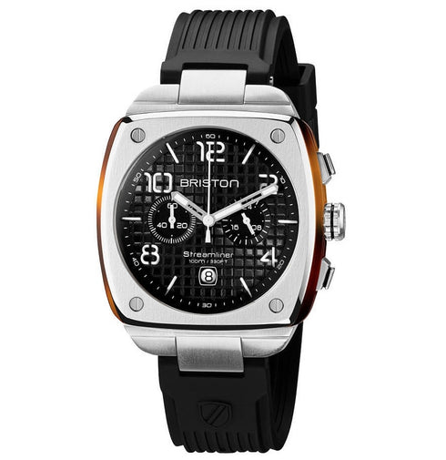 BRISTONBriston Streamliner Urban Chronograph 42mm Black Dial Black Rubber Strap 22142.S.T.1.RBWATCHESEcecile