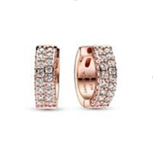 PANDORAPandora 282622C01 Timeless Pavé Double - Row Hoop Earrings - 14k Rose Gold - Plated with Clear Cubic ZirconiaBIJOUXEcecile