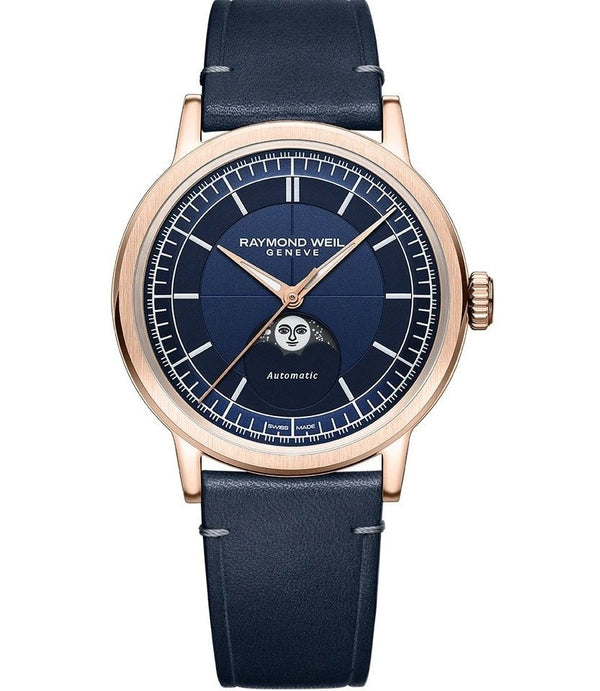 RAYMOND WEILRaymond Weil Millesime Moon Phase 39.5mm Automatic Watch - Rose Gold PVD, Midnight Blue DialWATCHESEcecile