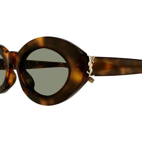 SAINT LAURENTSaint Laurent SLM136 Oval Sunglasses – 52 mm Acetate Frame, Green or Black Lenses, YSL Logo HingesEYEWEAREcecile