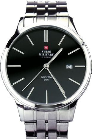 SWISS MILITARYSwiss Military by Chrono 32043.01 Men's Quartz Watch, Black Dial, Stainless Steel BraceletWATCHESEcecile