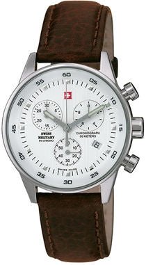 SWISS MILITARYSwiss Military by Chrono 34005.04 Unisex Chronograph Watch, White Dial, Brown Leather StrapWATCHESEcecile