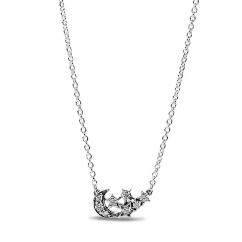 PANDORAPandora Sparkling Moon & Star Collier Necklace 392991C01 - 45 - Sterling Silver, Cubic Zirconia, 45cmBIJOUXEcecile