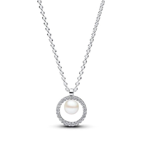 PANDORAPandora Treated Freshwater Cultured Pearl & Pavé Collier Necklace 393165C01 - 45 - Sterling Silver, Cubic Zirconia, 45cmBIJOUXEcecile
