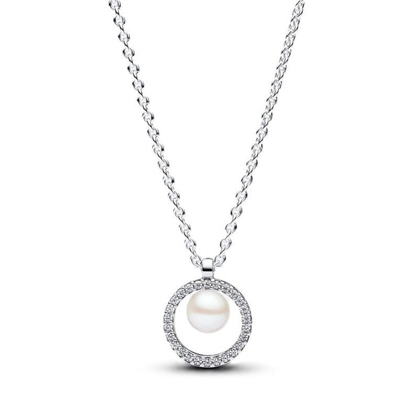PANDORAPandora Treated Freshwater Cultured Pearl & Pavé Collier Necklace 393165C01 - 45 - Sterling Silver, Cubic Zirconia, 45cmBIJOUXEcecile