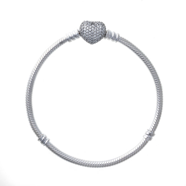 PANDORAPandora 590727CZ - 18 Moments Sparkling Heart Clasp Snake Chain Bracelet - Sterling Silver, 18cmBIJOUXEcecile