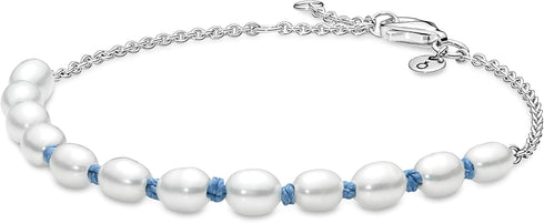 PANDORAPandora 591689C01 - 18 Freshwater Pearl Blue Cord Bracelet - Sterling Silver, 18 cmBIJOUXEcecile