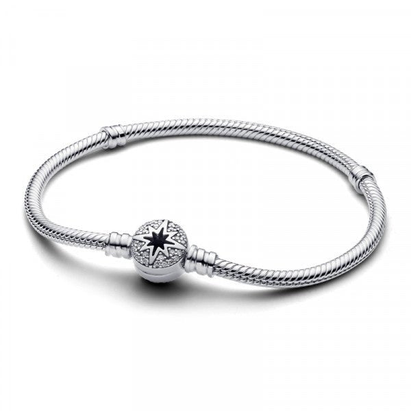PANDORAPandora Moments 593584C01 - 20 North Star Clasp Snake Chain Bracelet - Sterling Silver, Cubic Zirconia, 20 cmBIJOUXEcecile