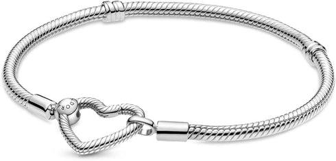 PANDORAPandora Moments Heart Closure Snake Chain Bracelet 599539C00 - 18 – Sterling Silver, 18cmBIJOUXEcecile