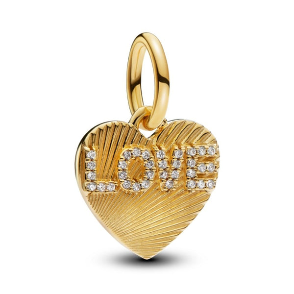 PANDORAPandora Engravable Love Heart Dangle Charm - 14k Gold - Plated with Sparkling StonesBIJOUXEcecile