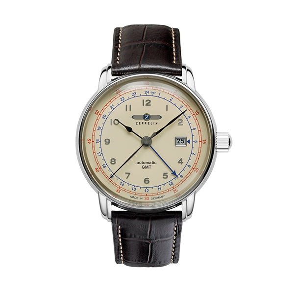 ZEPPELINZeppelin LZ 126 Los Angeles Automatic GMT 7668 - 5 Men's Watch - Beige Dial, Brown Leather StrapWATCHESEcecile
