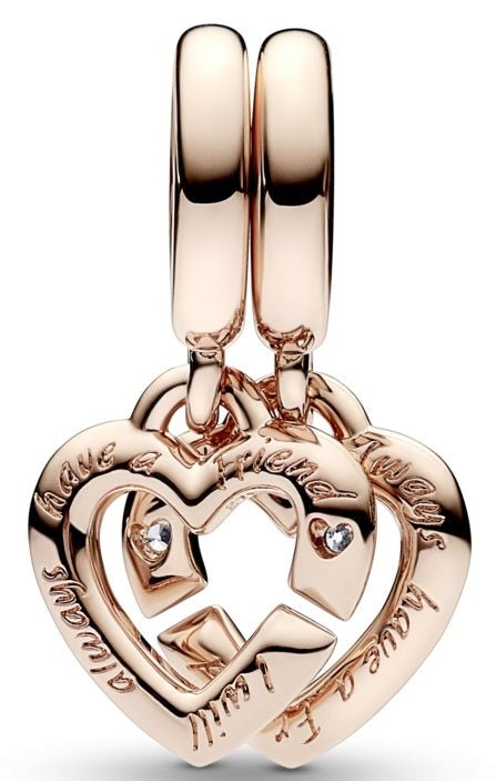 PANDORAPandora 789538C01 Linked Sister Hearts Split Dangle Charm - 14k Rose Gold - PlatedBIJOUXEcecile