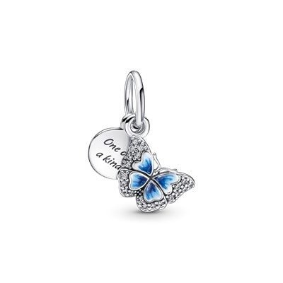 PANDORAPandora 790757C01 Blue Butterfly & Quote Double Dangle Charm - Sterling Silver with Blue Enamel and Cubic ZirconiaBIJOUXEcecile