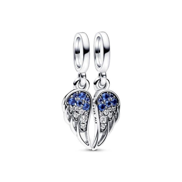 PANDORAPandora 792821C01 Sparkling Splittable Angel Wings Dangle Charm - Sterling Silver with Clear and Blue StonesBIJOUXEcecile