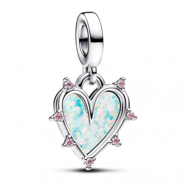 PANDORAPandora 793434C01 Friendship Opalescent Double Dangle Charm - Sterling Silver with Pink Lab - Created OpalBIJOUXEcecile