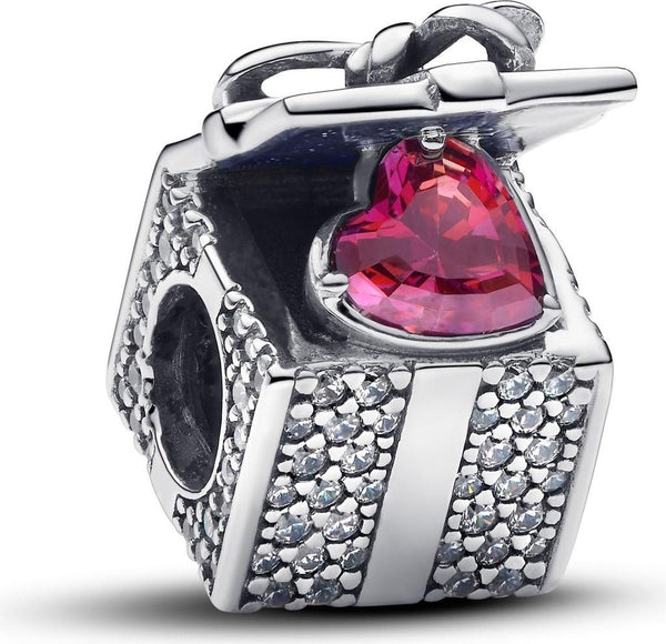 PANDORAPandora Sparkling Gift Box Charm 793603C01 - Sterling Silver with Red Heart StoneBIJOUXEcecile