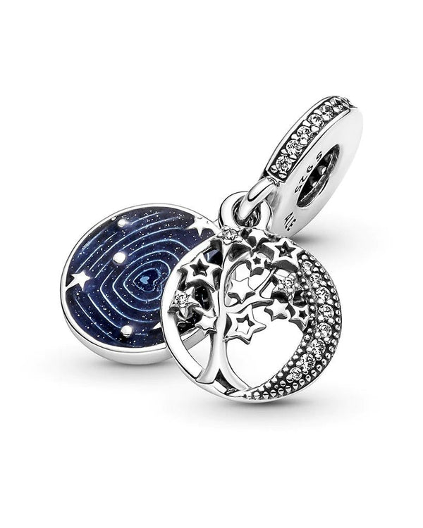 PANDORAPandora 799645C01 Double Dangle Tree & Galaxy Moon Charm – Sterling Silver, CZBIJOUXEcecile