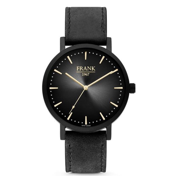FRANK 1967Frank 1967 7FW - 0028 Men's Watch - Black Dial, Gold - Tone Case, Black Leather StrapWATCHESEcecile