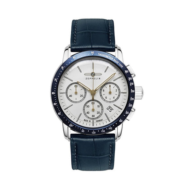 ZEPPELINZeppelin New York Chronograph 8878 - 1 Men's Watch - Silver Dial, Blue Leather StrapWATCHESEcecile