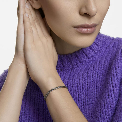 Swarovski 5514655 Pulsera Tenis Deluxe - Cristales grises, baño de rutenio, 16,5 cm