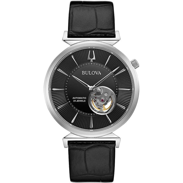 BULOVABulova 96A234 Regatta Automatic Men's Watch - Black Dial, Black Leather StrapWATCHESEcecile