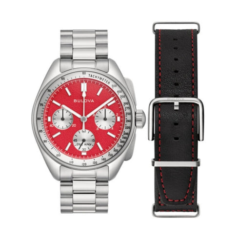 BULOVABulova Lunar Pilot 96K115 Men's Chronograph Watch – Red 'Blood Moon' Dial, Stainless Steel BraceletWATCHESEcecile