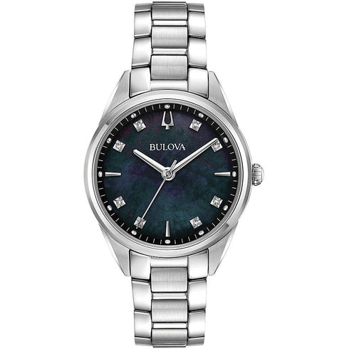 BULOVABulova Sutton 96P198 Women's Watch - Black Mother - of - Pearl Dial, Stainless Steel BraceletWATCHESEcecile